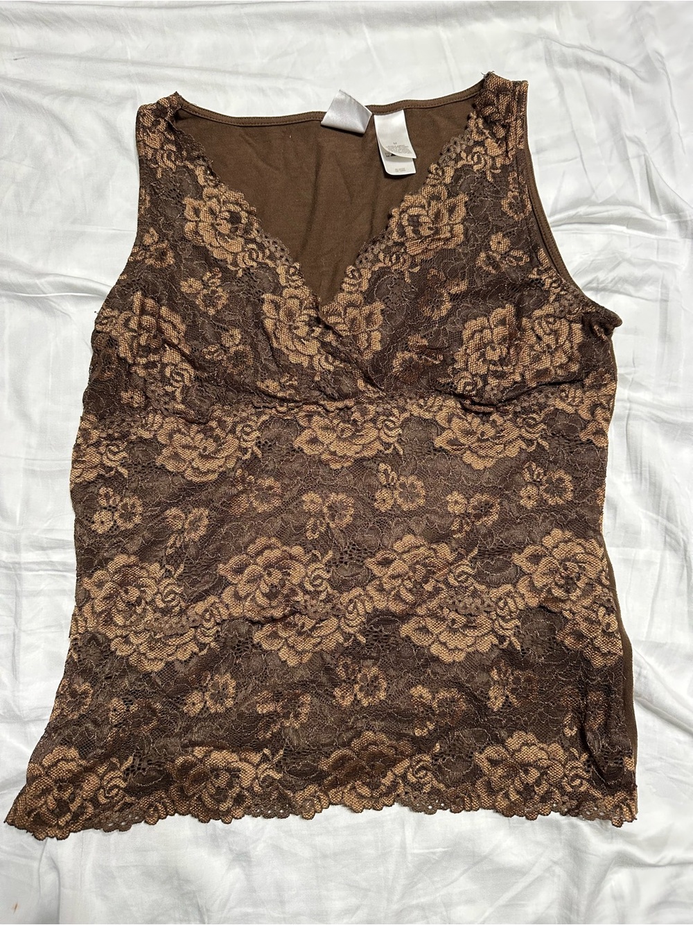 Y2K Brown Lace Trim Sleeveless Top